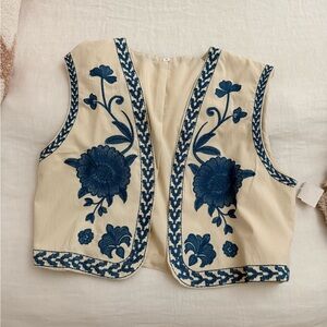 Embroidered Cream and Blue Women's Blouse